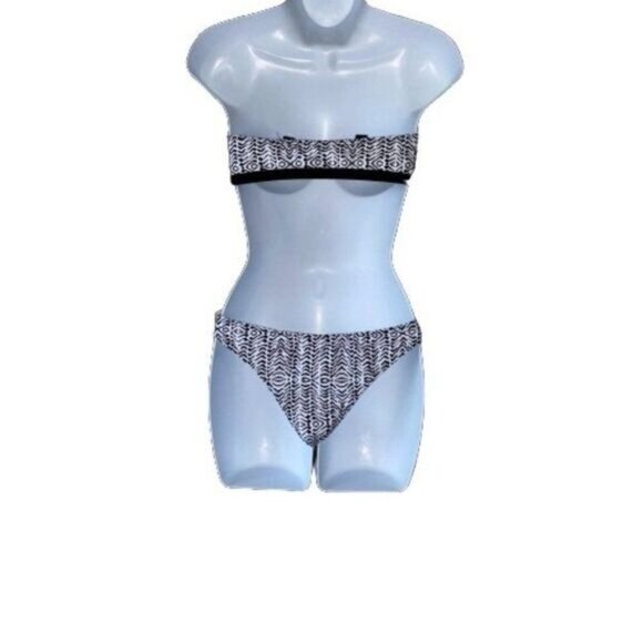 Convertible Ribbed Bandeau Bikini Swimsuit Two Piece Removable Strap Bikini‎ - Picture 4 of 10